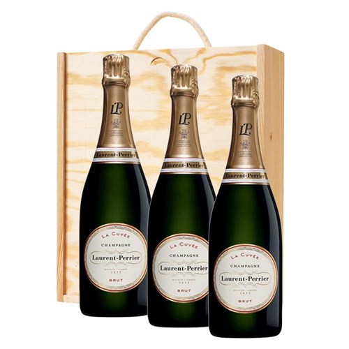 3 x Laurent Perrier La Cuvee Champagne 75cl Treble Wooden Gift Boxed Champagne